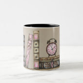 Blassbraun Kaffee Alte Bücherbibliothek und Uhr Zweifarbige Tasse (Mittel)