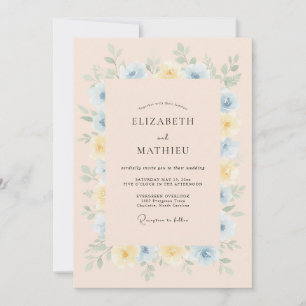 Blasse Blaue Blütenromanze Hochzeit Einladung