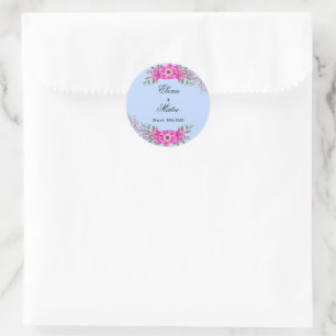 Blasse blaue Farbe mit elegantem rosa Blumengarten Runder Aufkleber