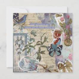 Blasse blaue florale Geburtstagskarte Flachgraukar