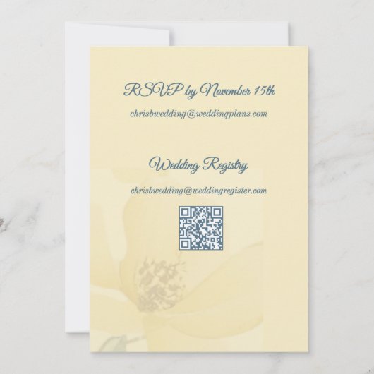Blasse Butter Gelbe Flora Wasserfarbenhochzeit Einladung (Rückseite)