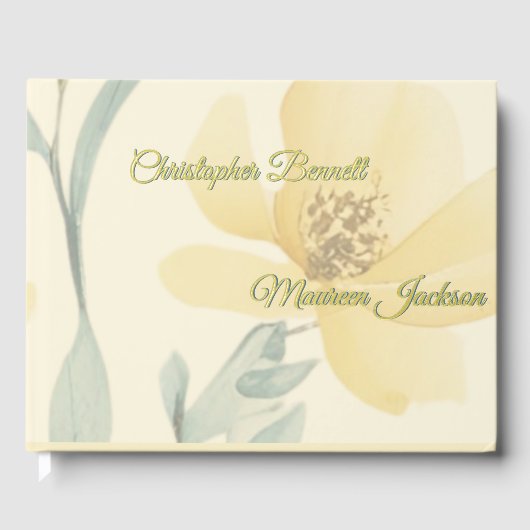 Blasse Butter Gelbe weiche blaue Blütenblume Hochz Gästebuch (Vorderseite)