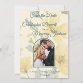 Blasse Butter Gelbe weiche blaue Blütenblume Hochz Save The Date (Vorderseite)