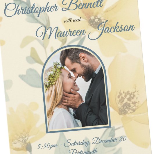 Blasse Butter Gelbe weiche blaue Blütenblume Hochz Save The Date