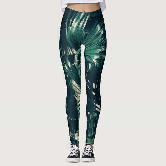 Blasse e-grün Palme-Blatt-Leggings Leggings (Vorderseite)