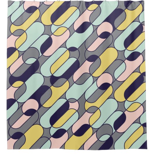 Blasse Farben Geometrisch: Retro-Muster Duschvorhang (Vorderseite)