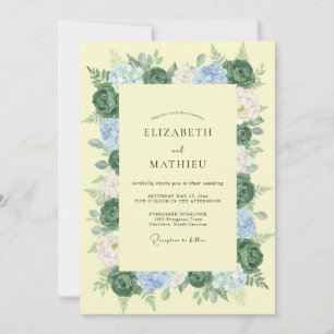 Blasse Gelbe Botanische Romantische Hochzeit Einladung