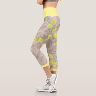 Blasse gelbe wilde Wiesenblumen stilisierte Leggin Capri Leggings