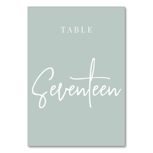 Blasse grüne Hand Skripte Tabelle siebzehn Tischnummer (Vorderseite)