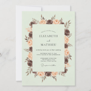 Blasse Grüne Hochzeit mit Blumen Einladung