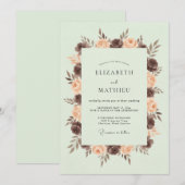 Blasse Grüne Hochzeit mit Blumen Einladung (Vorne/Hinten)