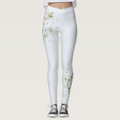 Blasse Himmelblaue Blumen Leggings (Vorderseite)