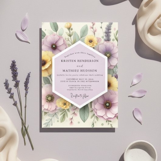Blasse Lavendel-Botanik-Whimsy-Hochzeit Einladung