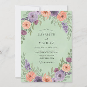Blasse Lavendel-Korallen-Blüten-Hochzeit Einladung