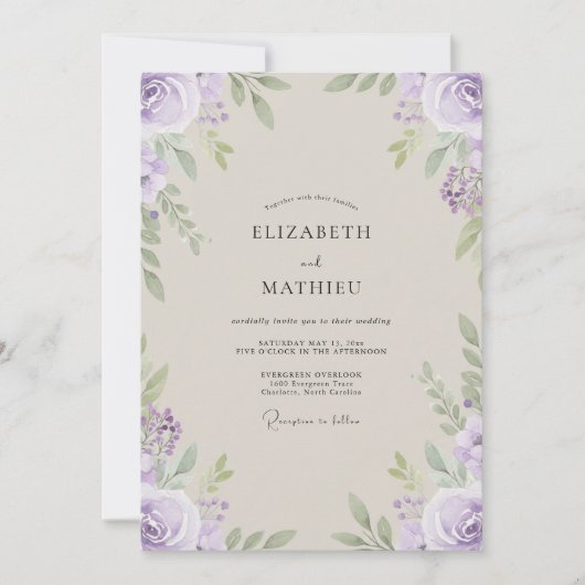 Blasse lila Blätter Hochzeit Einladung (Vorderseite)