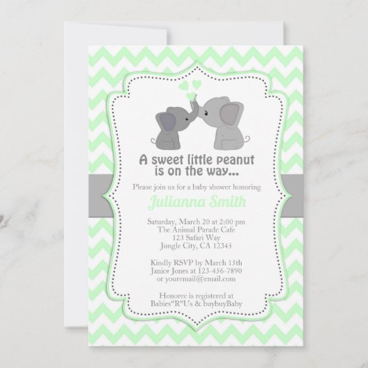 Blasse Limone Elephant Baby Dusche Einladung Chev (Vorderseite)