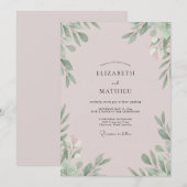 Blasse Mauve-Blatt-Hochzeit Einladung (Vorne/Hinten)