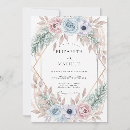 Blasse Periwinkle-Anemonen-Hochzeit Einladung (Vorderseite)