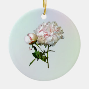 Blasse Pfingstrose und Knospe Keramik Ornament