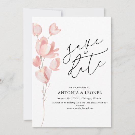 Blasse Pfirsich-Blumen-Hochzeit Save the Date (Vorderseite)