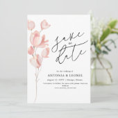 Blasse Pfirsich-Blumen-Hochzeit Save the Date (Stehend Vorderseite)