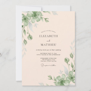 Blasse Pfirsich-Laub-Eukalyptus-Hochzeit Einladung