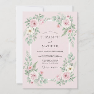 Blasse rosa Blumen-Girlande Hochzeit Einladung