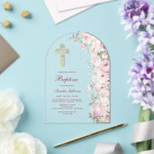 Blasse rosa Blumenbogen Taufe Klar Acryleinladungen (Insitu (Hochzeit))