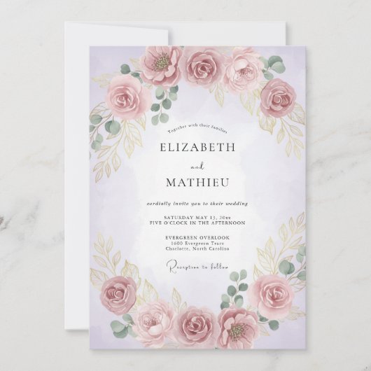 Blasse rosa Blumengesteck Hochzeit Einladung (Vorderseite)