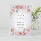 Blasse rosa Blumengesteck Hochzeit Einladung (Stehend Vorderseite)