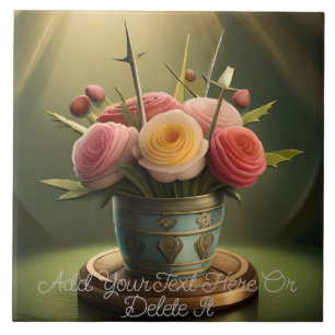 Blasse rosa, gelbe und korallenrote Rosen in Licht Fliese