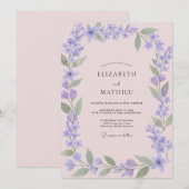 Blasse rosa Immergrün-Wildblumen-Hochzeit Einladung (Vorne/Hinten)