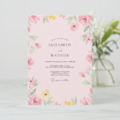 Blasse Rosa Wildblumen-Hochzeit Einladung (Stehend Vorderseite)