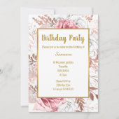 Blasse Rose Blumenstrauß Gold Trimm Geburtstag Wei Einladung (Vorderseite)