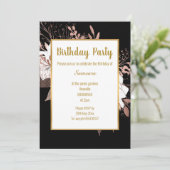 Blasse Rose Blütengoldtrick Birthday Black Einladung (Stehend Vorderseite)