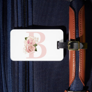 Blasse Rose Gold Floral Monogramm Gepäckanhänger