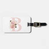 Blasse Rose Gold Floral Monogramm Gepäckanhänger (Vorderseite horizontal)