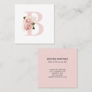 Blasse Rose Gold Floral Monogramm Quadratische Visitenkarte