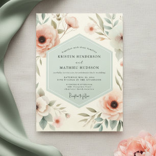Blasse Röte Botanische Romantische Hochzeit Einladung