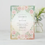 Blasse Röte-Mint-Pfingstrosen-Hochzeit Einladung (Stehend Vorderseite)