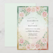Blasse Röte-Mint-Pfingstrosen-Hochzeit Einladung (Vorne/Hinten)