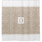 Blasse Taupe-Damaske, weiße Muschelgrenzen, Monogr Duschvorhang (Vorderseite)