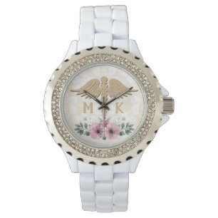 Blässe und Gold Doctor Monogramm Armbanduhr
