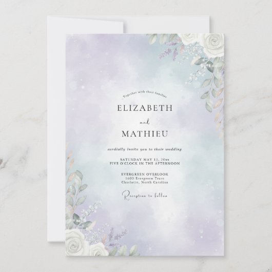 Blasse Veilchenblättrige Eukalyptus-Hochzeit Einladung (Vorderseite)