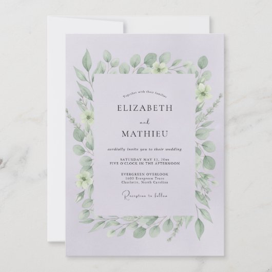 Blasse Violette Blätterhochzeit Einladung (Vorderseite)