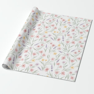 Blasse Wasserfarben-Blumen in Rosa Lila Gelb Geschenkpapier