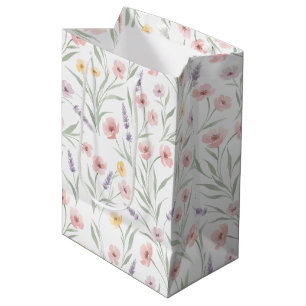 Blasse Wasserfarben-Stil-Blumen Rosa Lila Gelb Mittlere Geschenktüte