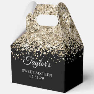 Blasser Goldglitter Schwarz Glam Sweet Sixteen Geschenkschachtel