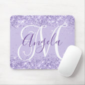 Blasser Lavender Glitzer Elegantes Script Monogram Mousepad (Mit Mouse)