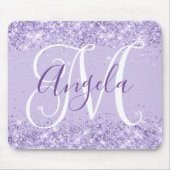 Blasser Lavender Glitzer Elegantes Script Monogram Mousepad (Vorne)